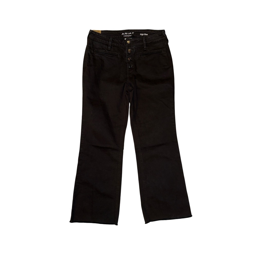 Ariat Kick Flare Jeans Women 30R Black High Rise Button Fly Raw‎ Hem